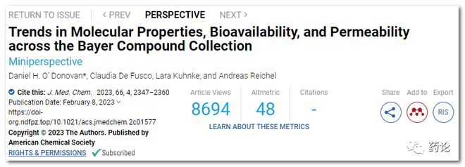 【医药】JMC:拜耳化合物数据集的分子特性、生物利用度和渗透性分析